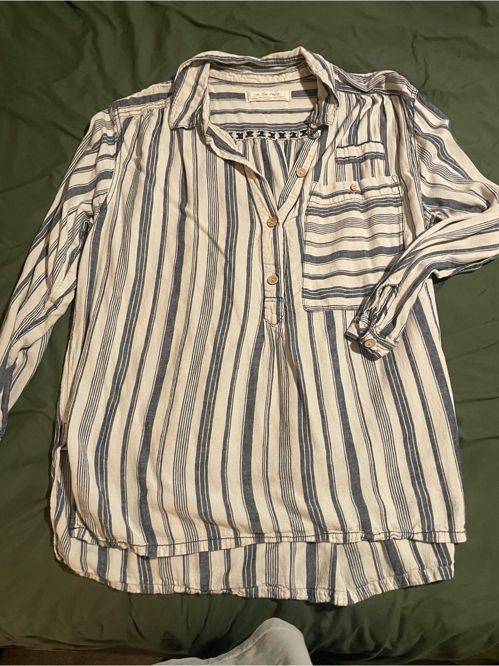 We The Free Cream and Navy Striped Button-Down Shirt - Picture 2 of 4